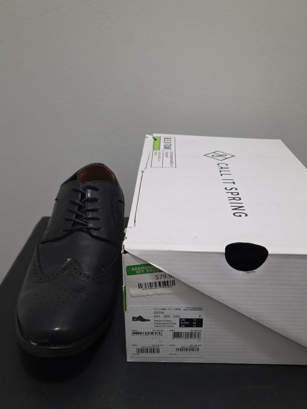 Call It Spring Black Brogue Oxford Dress Shoe, Men's Size 13